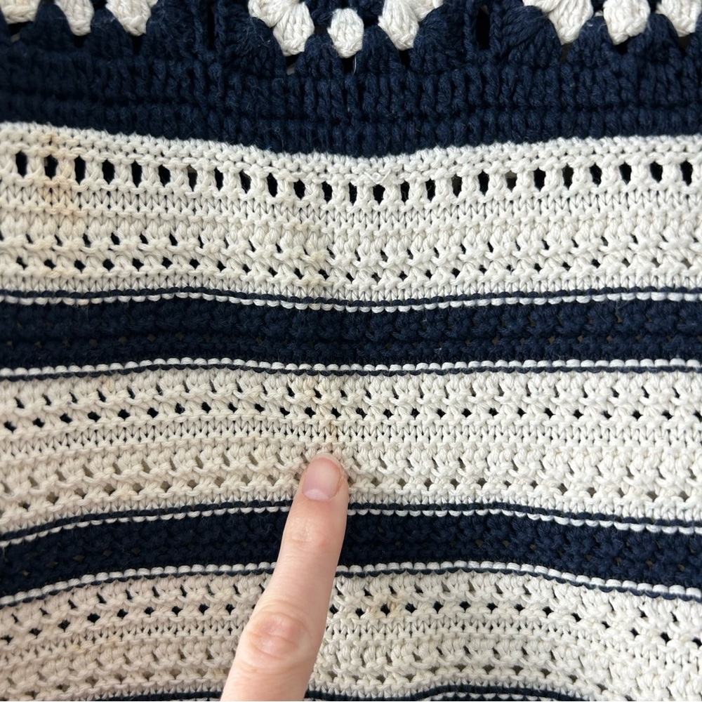 La Ligne Striped Pointelle Pullover Knit Sweater Cream/Blue Size Small - Picture 4 of 12